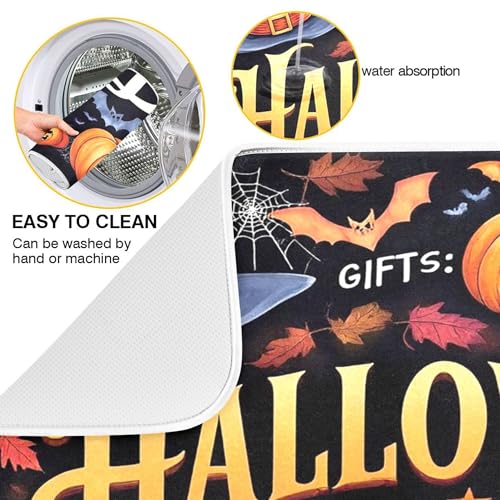 Halloween Ghosts Boo Dish Drying Mat 16x18in for Kitchen Countertop - Witch Pumpkin Bat Reusable Microfiber