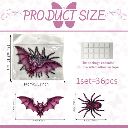 Halloween 3D Purple Bat and Spider Wall Stickers - Creepy Gothic Decor, Peel & Stick, Spider Variation