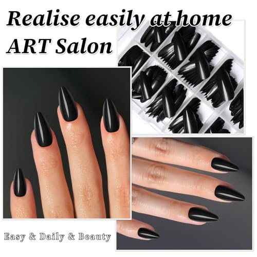 Lifextol Black Almond Press On Nails Medium Length - 240pcs Fake Nails with Glue & Tabs