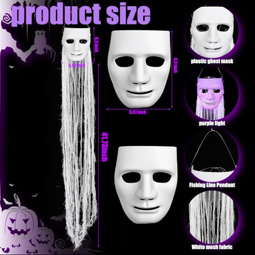 Halloween Hanging Ghost Decorations Set with Purple LED Lights - Outdoor Spooky Ghosts, 4 Pieces