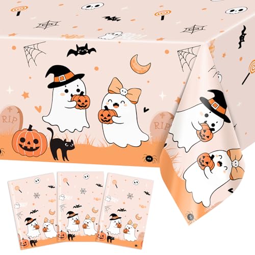 Halloween Tablecloths - 3 Pack 274 x 137 cm Orange Ghosts Pumpkins Skeletons Party Decor