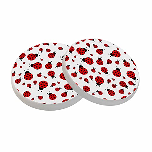 4 Inch Red Ladybird Coasters Set of 2 - Cute Floral Drink Mats for Home Decor