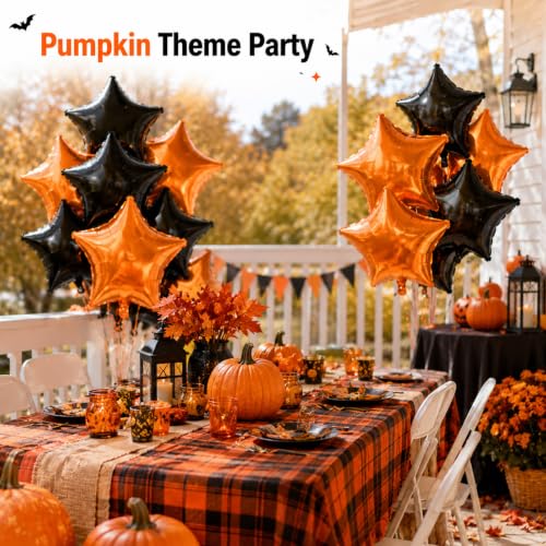Halloween Star Foil Balloons Set - 18 Inch Orange & Black Party Decorations