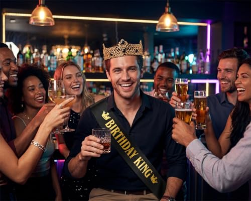 Birthday King Crown and Sash Set for Men - Royal Celebration Accessories
