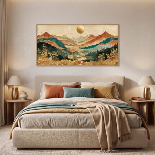 Boho Mountain Colorful Wall Art Set - 20x40 Inches, Framed Canvas, Variations Included