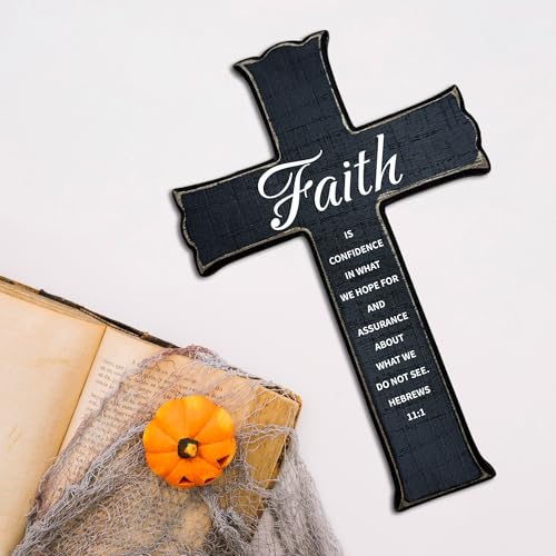 Cross Wall Decor - Black Scripture Wooden Cross for Wall - Faith Variation