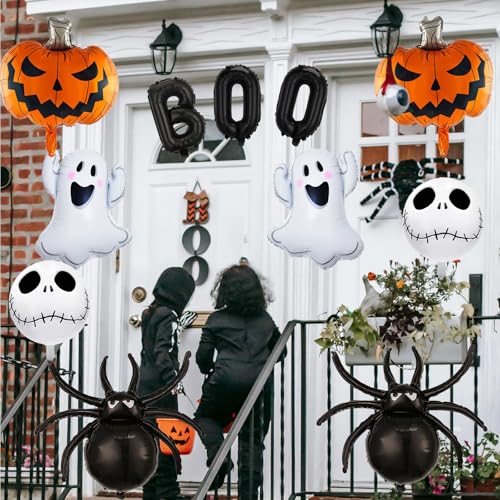 Halloween Balloon Decoration Kit with Ghost, Pumpkin, Skull & Spider Foil Balloons - 11 Pcs