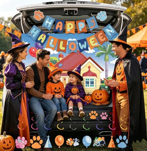 Halloween Trunk or Treat Car Decorations Kit with Banner and Stickers