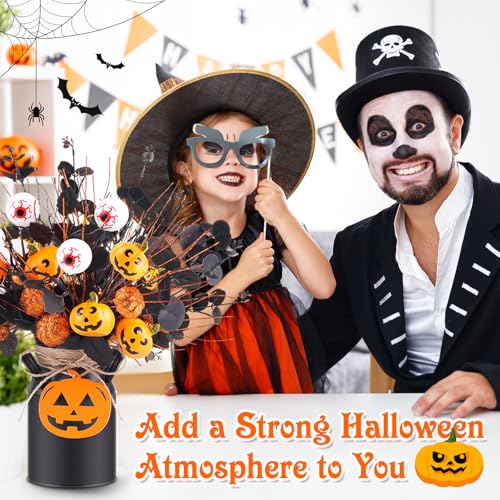 Halloween Decor Set with Artificial Pumpkins, Eyeballs, Eucalyptus Stems & String Lights - Halloween Centerpieces for Indoor Home Party - Variation of Halloween Decor