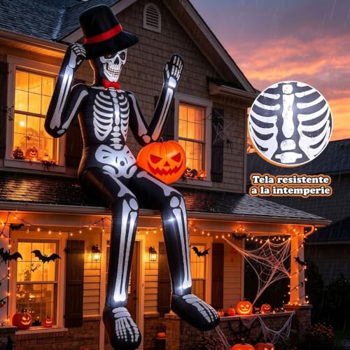 Giant Sitting Skeleton Inflatable Halloween Decoration with Pumpkin & Black Variation