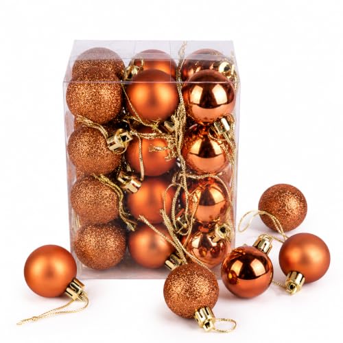 24PCS Mini Orange Christmas & Halloween Ornaments - Shatterproof Plastic Decorative Hanging Balls, 1.2 Inches