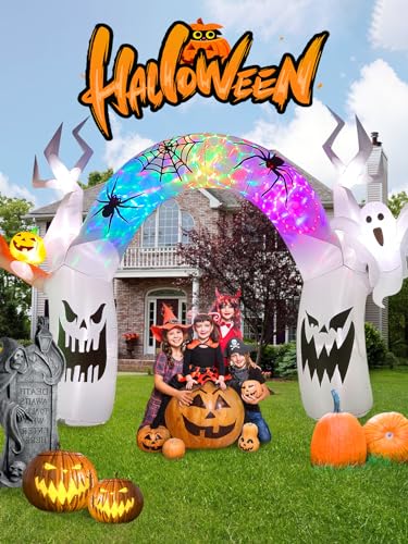 Halloween Inflatable Ghost & Pumpkin Archway with LED Lights - 17ft Outdoor Decoration