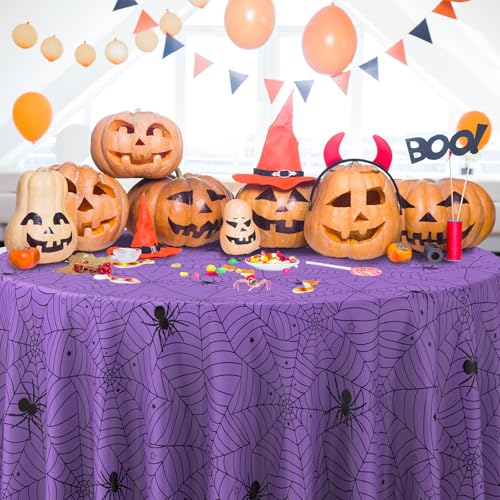 8 Pack Round Halloween Spiderweb Tablecloths - Multicolor Disposable Spooky Decor