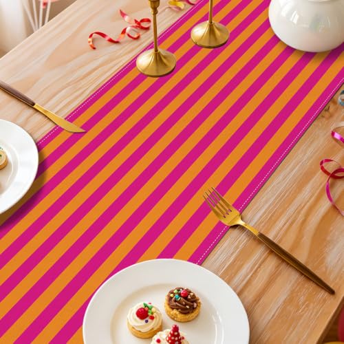 Heyfary Orange and Pink Cabana Table Runner 13x72 Inches Sunset Party Decor