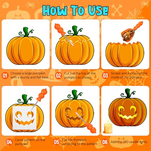 Halloween Pumpkin Carving Kit with Stencils - Multicolor, 48 Pieces with Green, Purple, Orange Variations