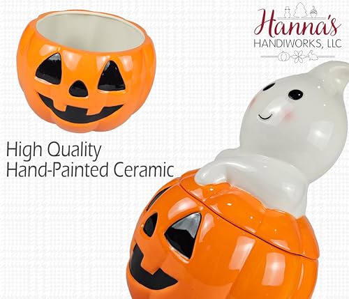 Halloween Ghost Jack O’Lantern Cookie Jar - Fall Ceramic Decor & Kitchen Storage - Ghost Variation