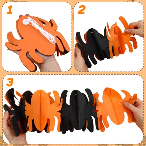 Halloween Paper Garland Set - 6 Pieces, 60 ft Black, Orange & White Decorations