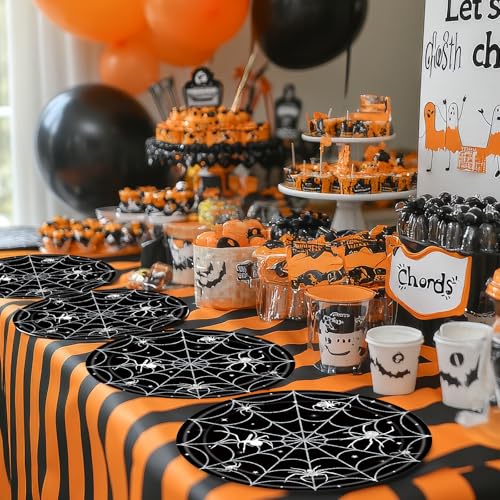 Halloween Spider Web Disposable Dinnerware Set - Black, Serves 24, Party Supplies