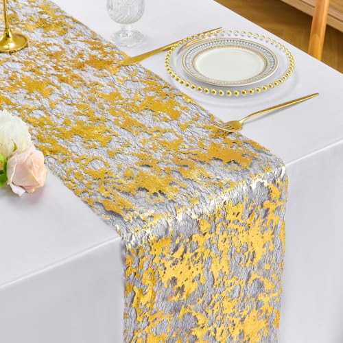 Black Gold Glitter Sequin Metallic Foil Table Runner 9ft 2pcs - Party Decor