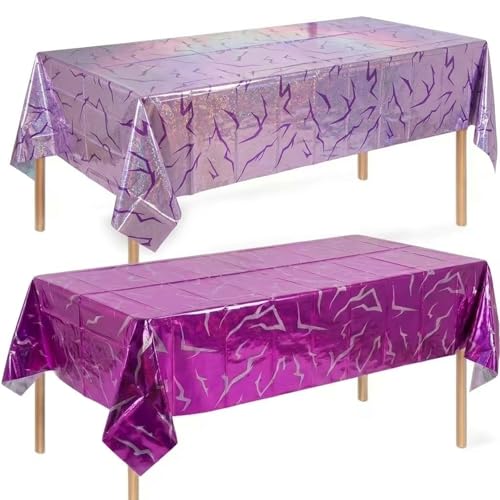 2 Pack Iridescent Party Tablecloths for Birthday Halloween Thanksgiving - Purple & Blue Variations