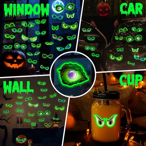 Glow in The Dark Monster Eyes Stickers - Spooky Luminous Eyes for Halloween Decoration - 23 Pairs