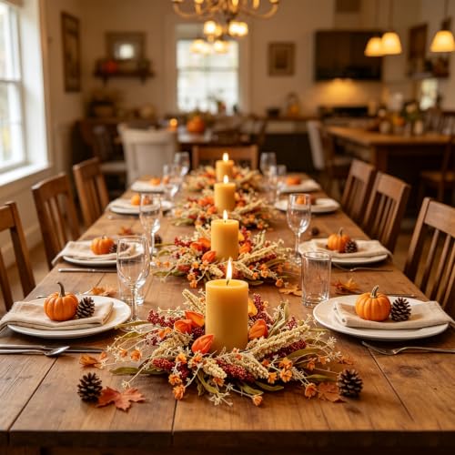 Fall Candle Ring Set - 12 Pcs 9 Inch Autumn Wreaths with Flowers for Decor - Fall Variation 12