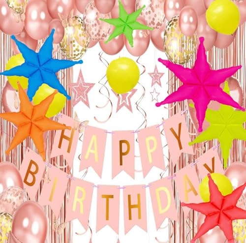 6 Pack Neon Hexagram Star Balloons - Glow in The Dark Party Decorations