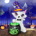 5FT Halloween Inflatable Cat with Witch Cauldron Yard Decor with LED Lights