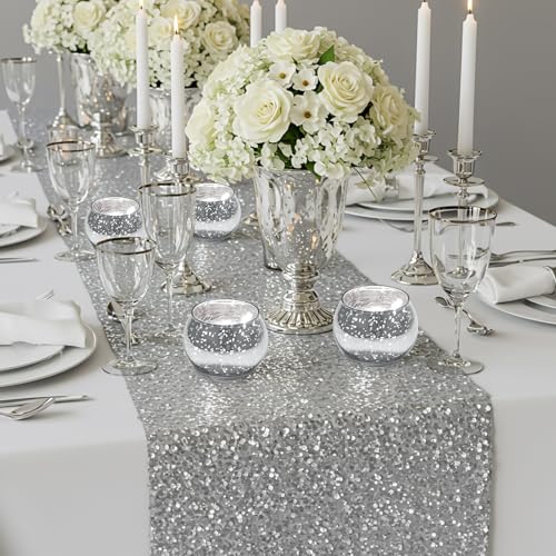 Votive Candle Holders Set - Speckled Mercury Glass with Tea Lights, Silver, 24 Pieces