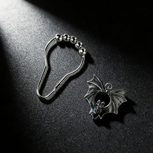 Halloween Bat Shower Curtain Hooks Set - Black Bat Style 2, Rustproof Stainless Steel, 12 Pieces