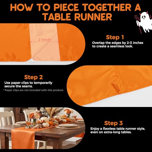 Orange Satin Table Runner 12 x 108 Inch Set of 4 - Reusable Fall & Boho Decor