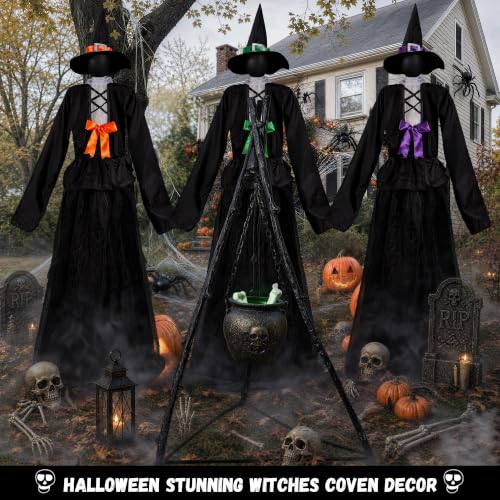 ELAMAS Halloween Witch Cauldron with Tripod - Color-Changing Lighted Fireplace Decor