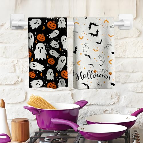 Halloween Kitchen Towels 2pcs - 18x26 Inch Dish Hand Towels for Kitchen & Home - Scary Fall Decor - Variation 2pcs-a