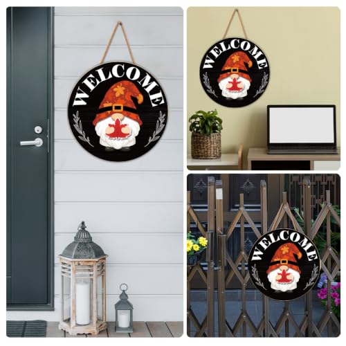 Black and White Interchangeable Gnome Welcome Sign for Fall Halloween Porch Decor