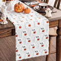 Halloween Ghost Table Runner 13x72 Faux Fur Decor with 3D Plush Ghosts & Pumpkins
