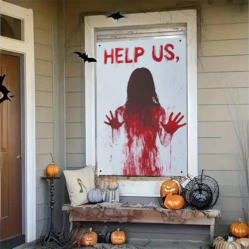 Halloween Shadow Figure Window Cover 31x47 Inch Polyester Decor - Spooky Silhouette