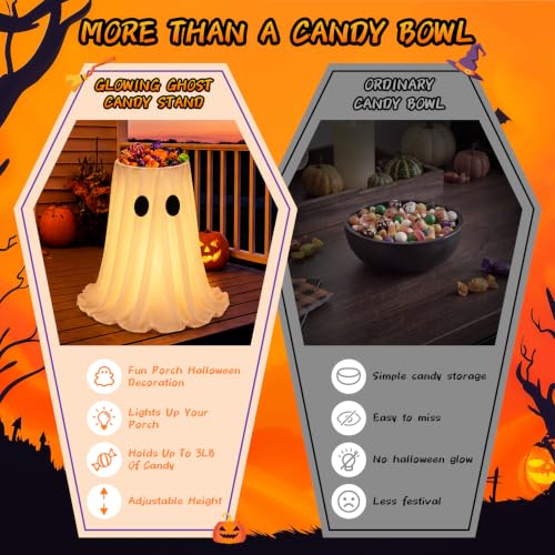 Halloween Ghost Candy Bowl with Glowing Lights & 8 Modes - Indoor & Outdoor Decor