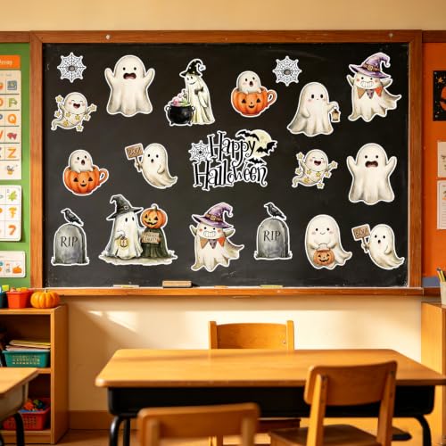 Halloween Ghost Cardboard Cutouts - 36 Pcs Party Decorations with Adhesive for Home Classroom Office - Ghost Variation