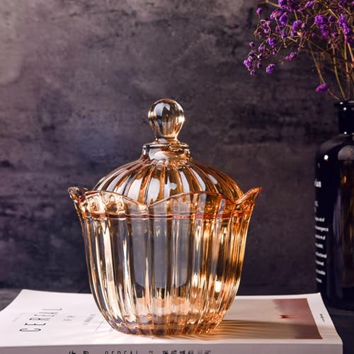 Large 28 oz Amber Glass Candy Jar with Lid - Decorative Cookie Container