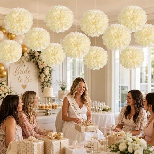 12 Pcs Cream Tissue Paper Pom Poms for Wedding Party Decorations