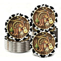 100 Pcs Cowboy Western Disposable Plates - Geometric Pattern, 7 Inch Party Tableware
