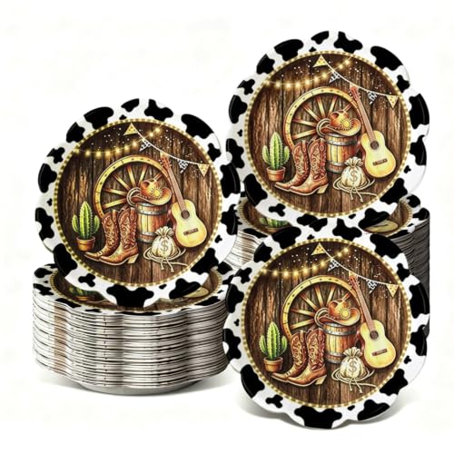 100 Pcs Cowboy Western Disposable Plates - Geometric Pattern, 7 Inch Party Tableware