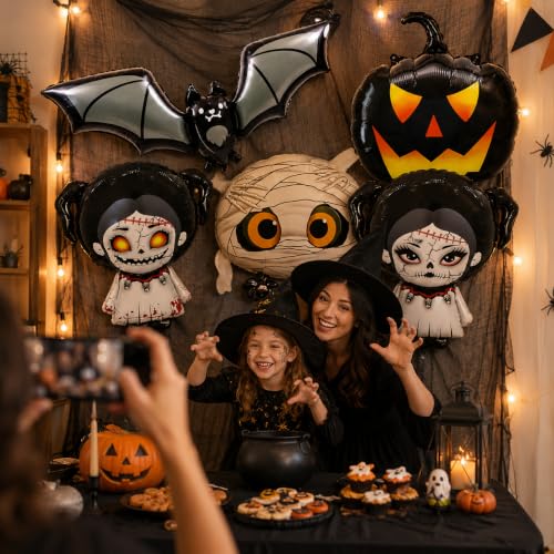Halloween Foil Balloons Set - Mummy Bat Pumpkin Horror Doll 5 pcs