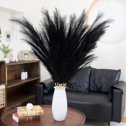 8pcs Faux Black Pampas Grass Stems - 55 Inches Tall, Ultra-Fluffy, No Assembly