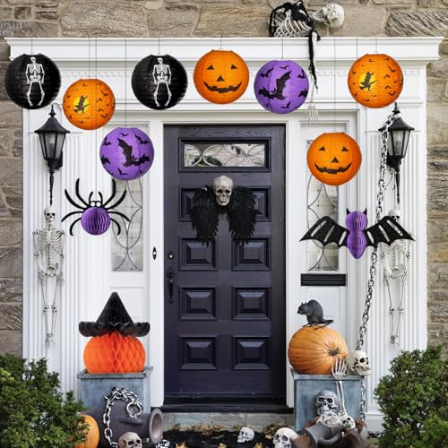 Halloween Paper Lanterns Decorations Set - Ghost, Pumpkin, Bat, Spider, Skeleton, Witch