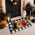 Halloween Welcome Door Mat Set - Black Cat Ghost Pumpkin, Coir & Velvet, Non-Slip, 2 Pieces - Cat Boo Variation