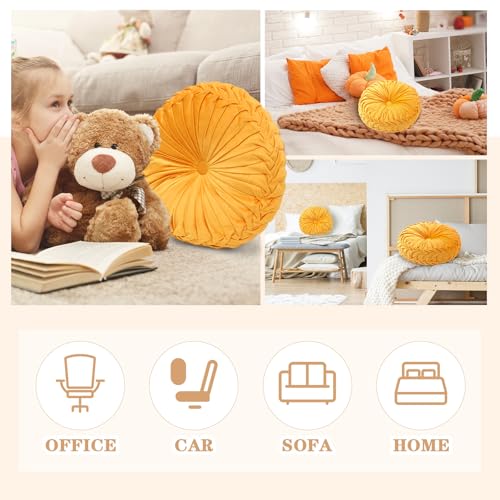 15-Inch Round Pumpkin Throw Pillow - Yellow Fall Decorative Pillow - Ruffle Design