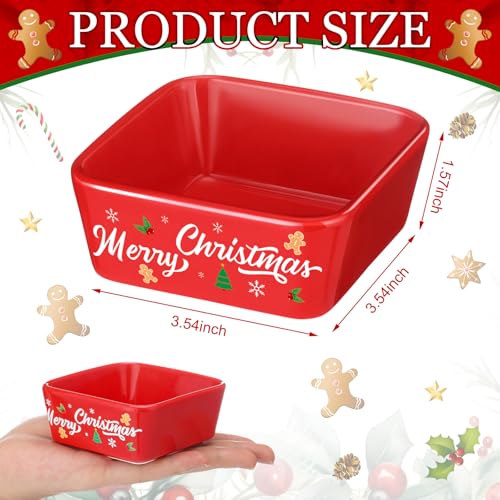 Christmas Candy Bowls Set - Ceramic Mini Square Dish with Holiday Patterns - 4 Pcs