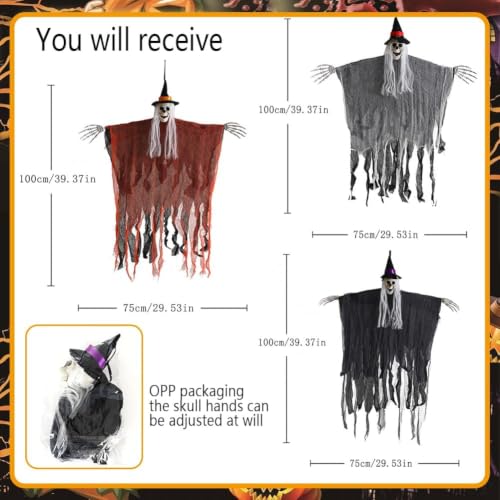 Halloween Skeleton Ghost Hanging Decorations Outdoor Indoor Set - Spooky Yard & Party Props