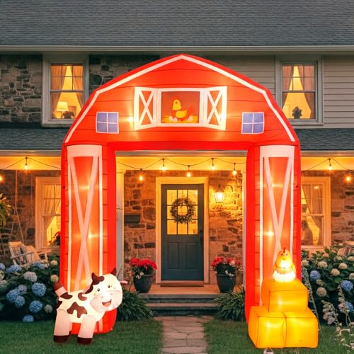 Farm Animals Inflatable Arch with LED Lights - 10ft Outdoor Party Decoration with Stakes & Water Bags - Farmhouse Theme